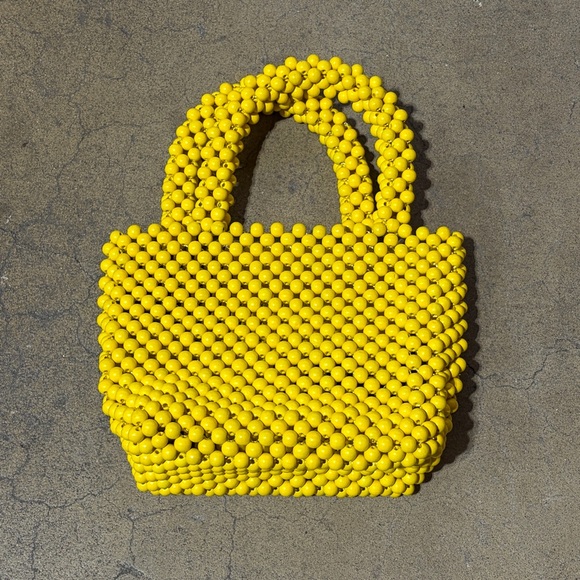 Handmade Chunky Yellow Beaded Handbag Mini Top Handle Statement Purse - Picture 6 of 6